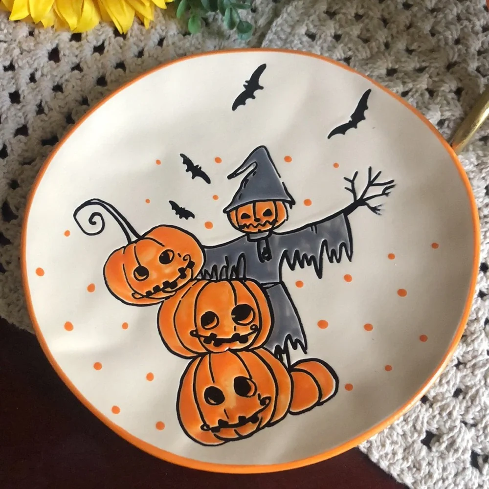 Scarecrow Jack O’Lantern Scarecrow Halloween Salad  Luncheon Plates